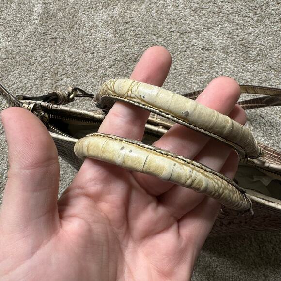 Brahmin Embossed Alligator Brown & Cream w/ Gold Tone Hardware Satchel Crossbody - Picture 4 of 10